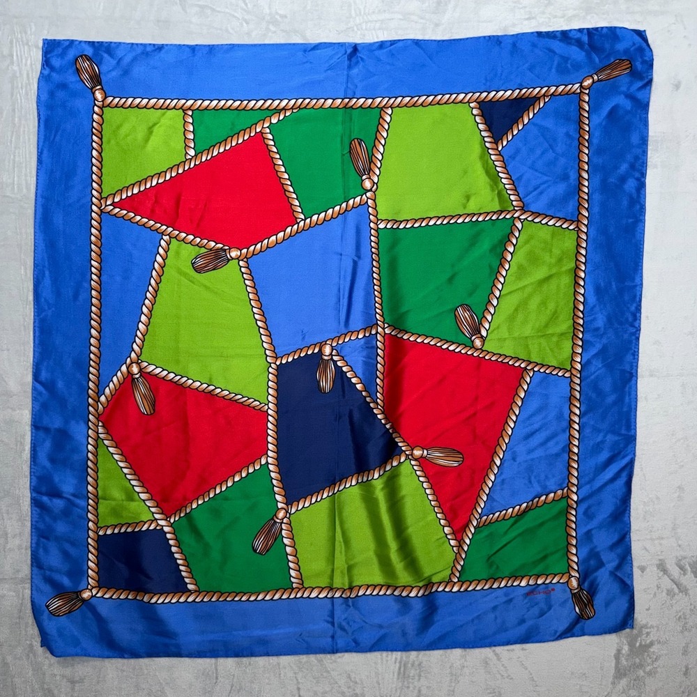 VINTAGE Echo Square 35"x34" Multicolor 100% Silk Scarf Nautical Equestrian